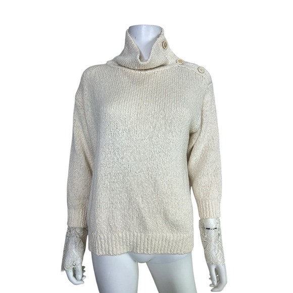 Brunello Cucinelli Sweaters - Brunello Cucinelli Womens Sweater Top Ivory Cotton Linen Cottegecore Lace Size L